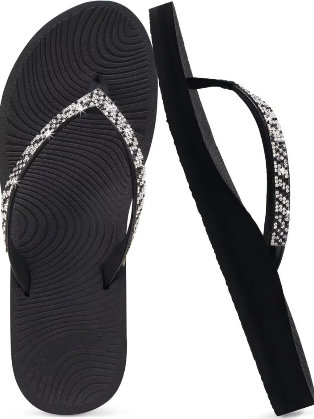 Rhinestone Flip Flops with Arch Support | Yoga Mat Cushion Sandals for Comfort